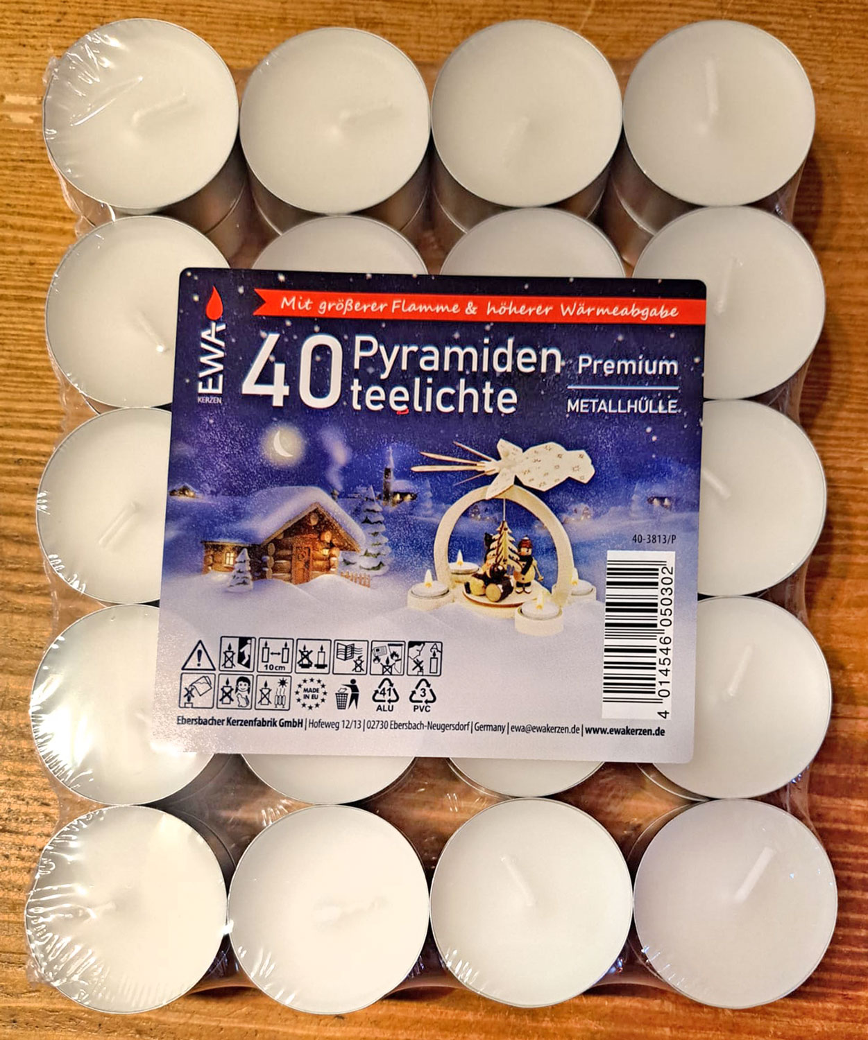 40 Premium Teelichter für Pyramiden