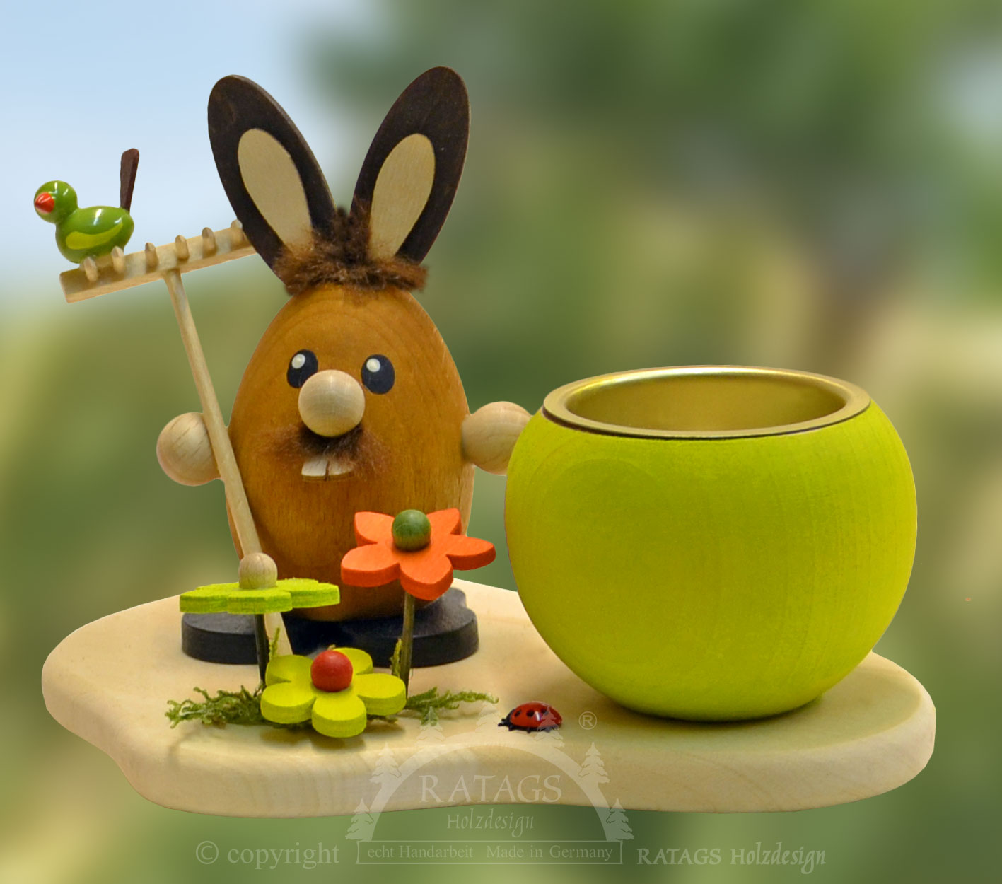 Teelichthalter, Hase mit Rechen
