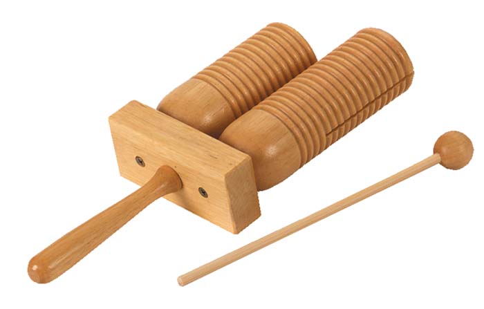 Doppel-Guiro hell (Wooden Agogo) mit Schlägel
