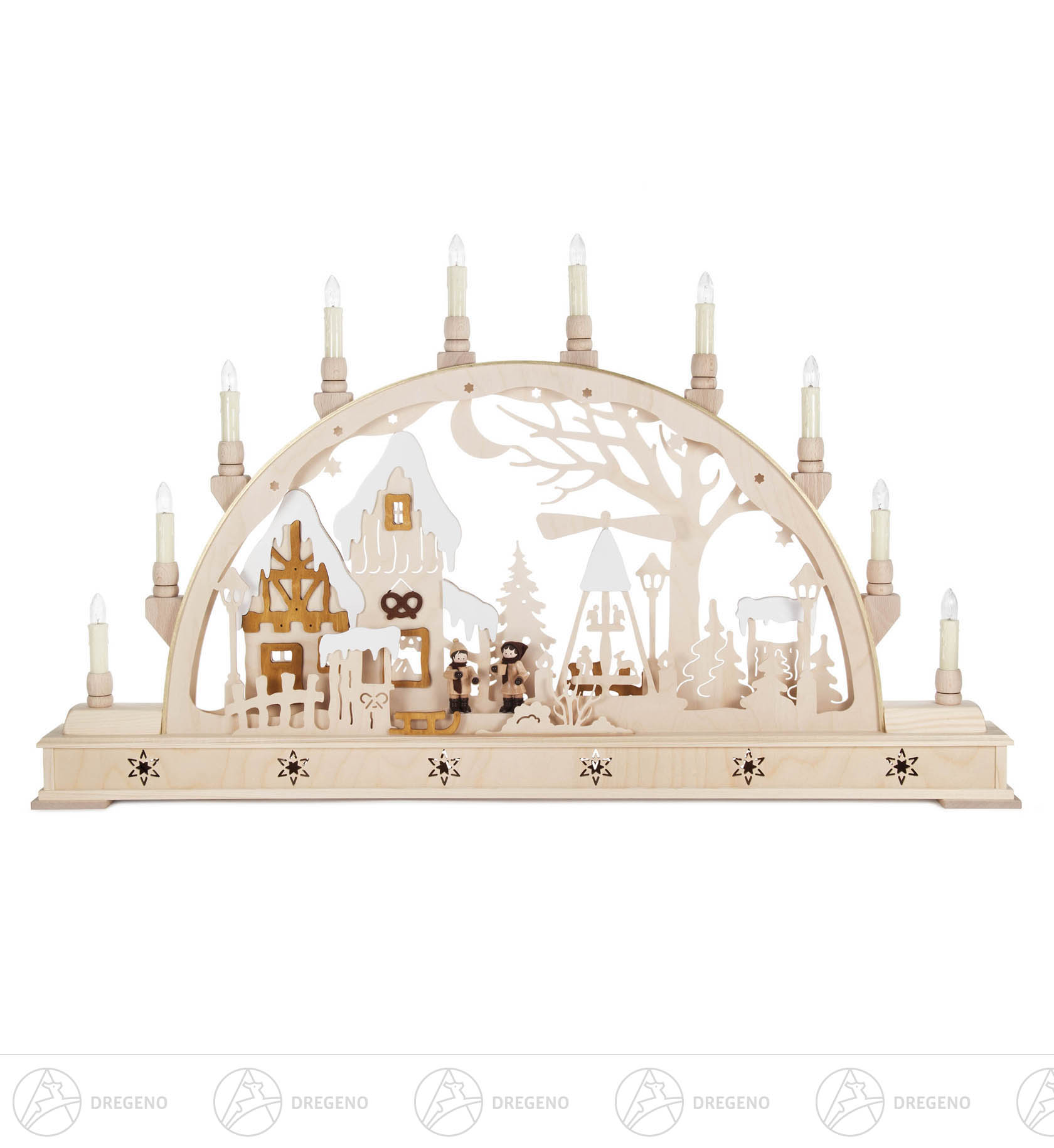 Schwibbogen mit Weihnachtsmarkt, elektrisch beleuchtet 47x78cm