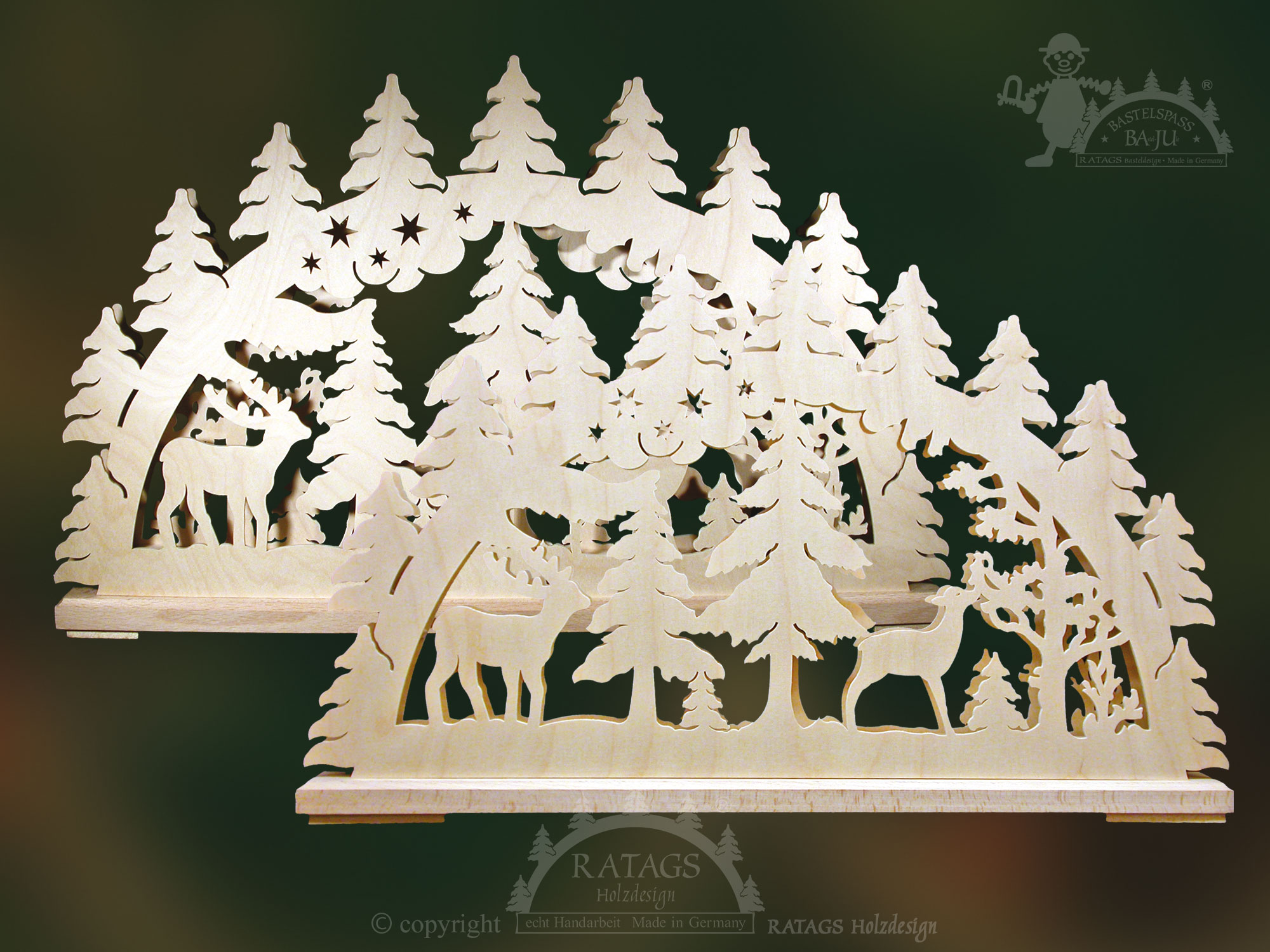 Schwibbogen zum Basteln, groß, Hirsche im Wald