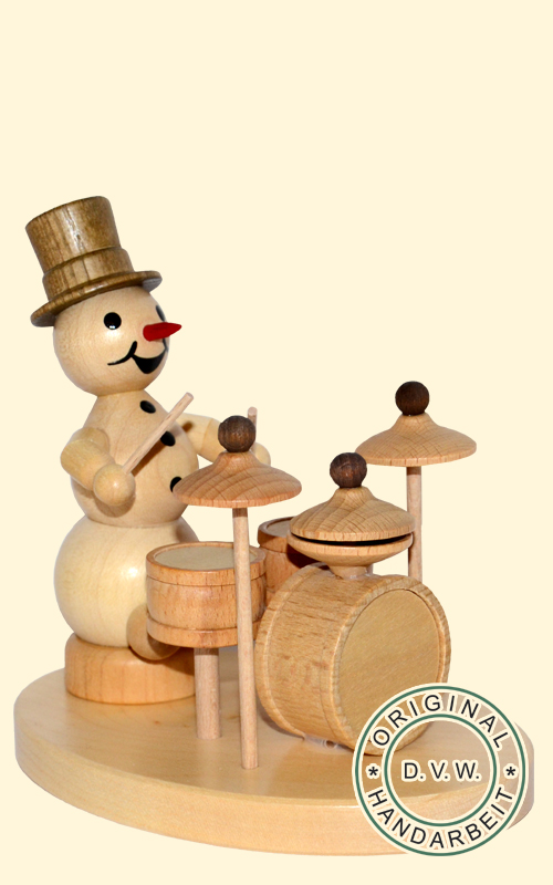 Schneemannmusikant "Schlagzeug" Sockel 12 cm