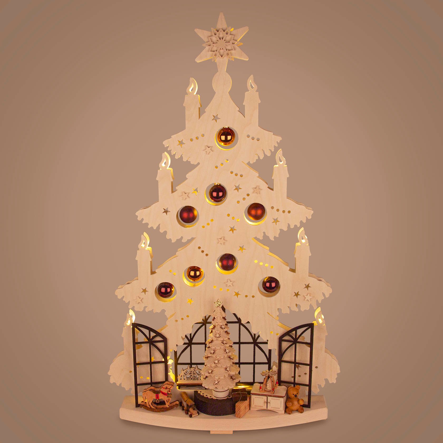 Schwibbogen Tanne Weihnachtsstube mit Fenster 70x39cm