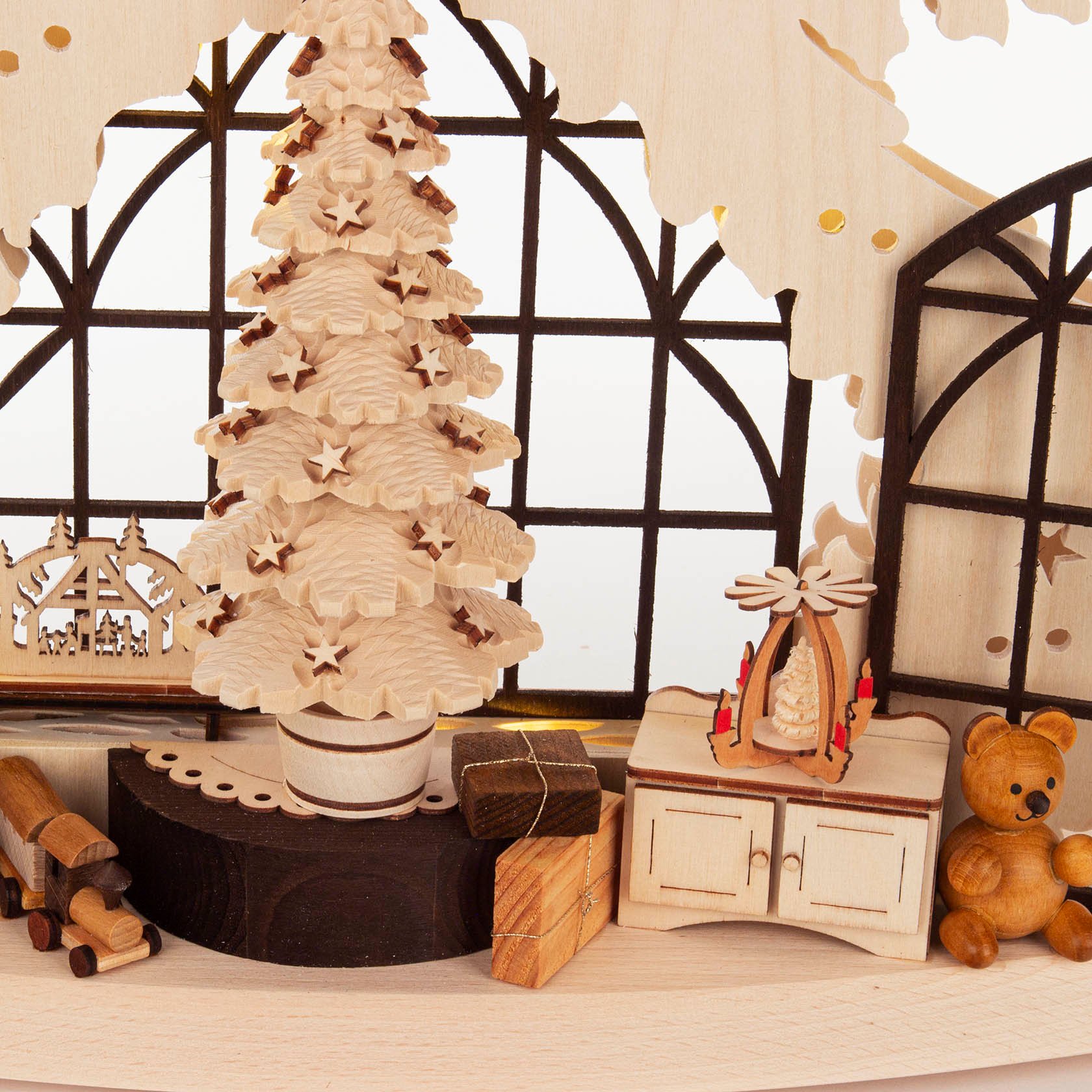 Schwibbogen Tanne Weihnachtsstube mit Fenster 70x39cm