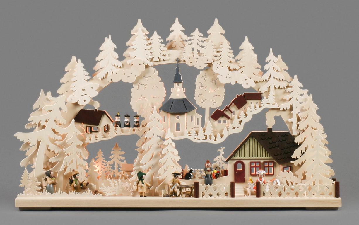 Schwibbogen Dorfidylle groß, indirekt elektrisch beleuchtet 43x72cm