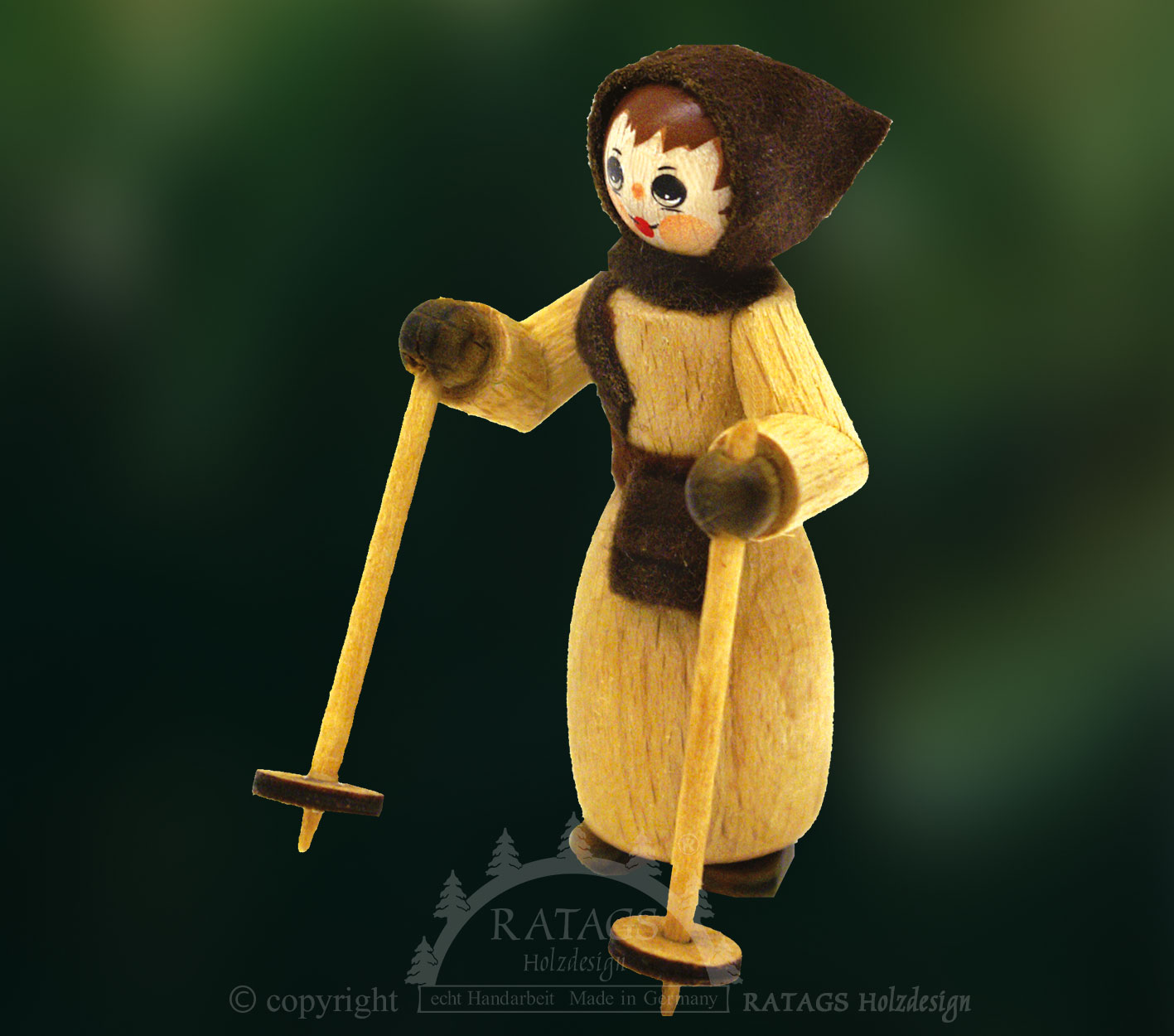 Figur, Nordic Walkerin mit Stöcken, natur