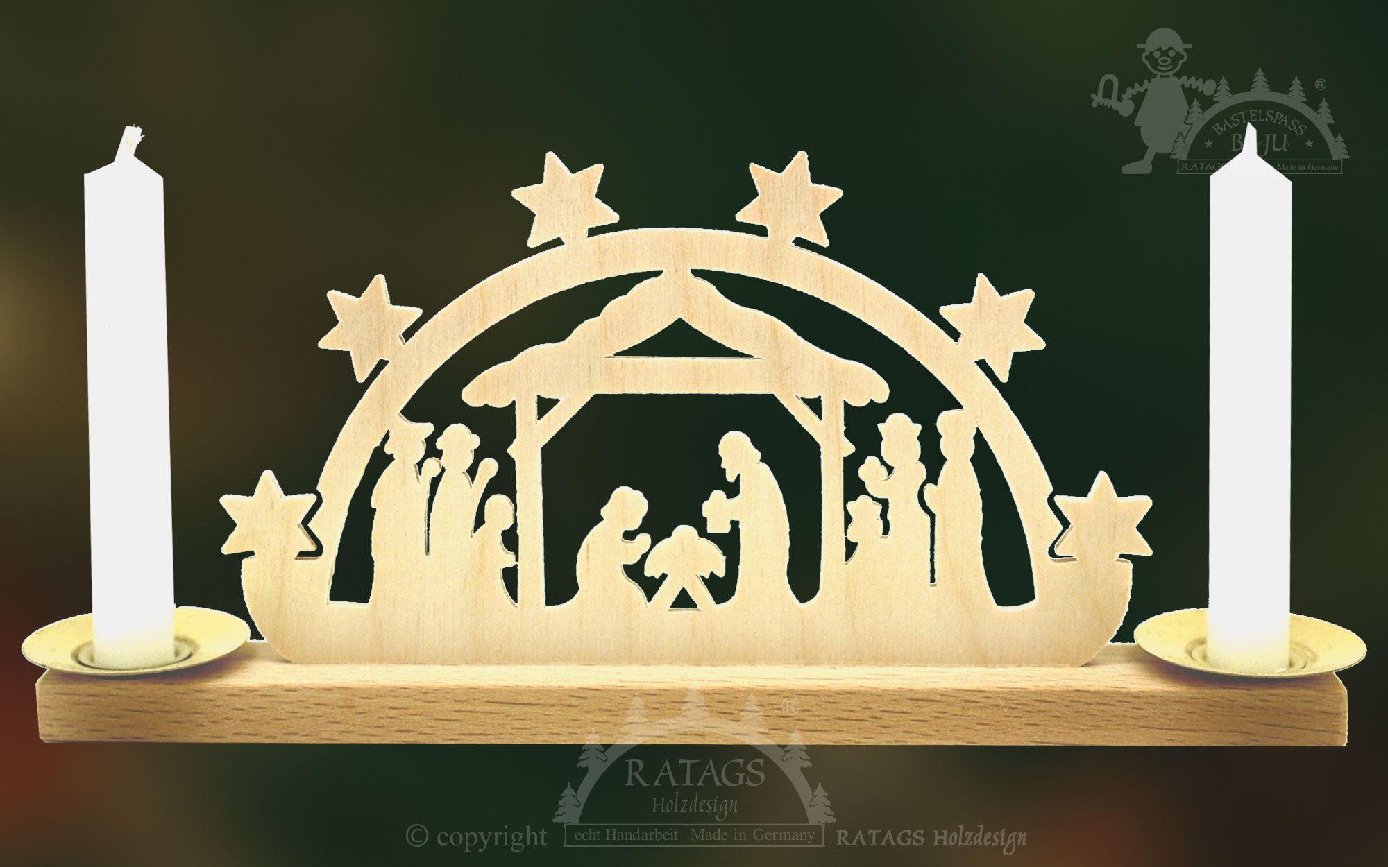Mini-Schwibbogen für 2 Puppenkerzen Geburt Christi