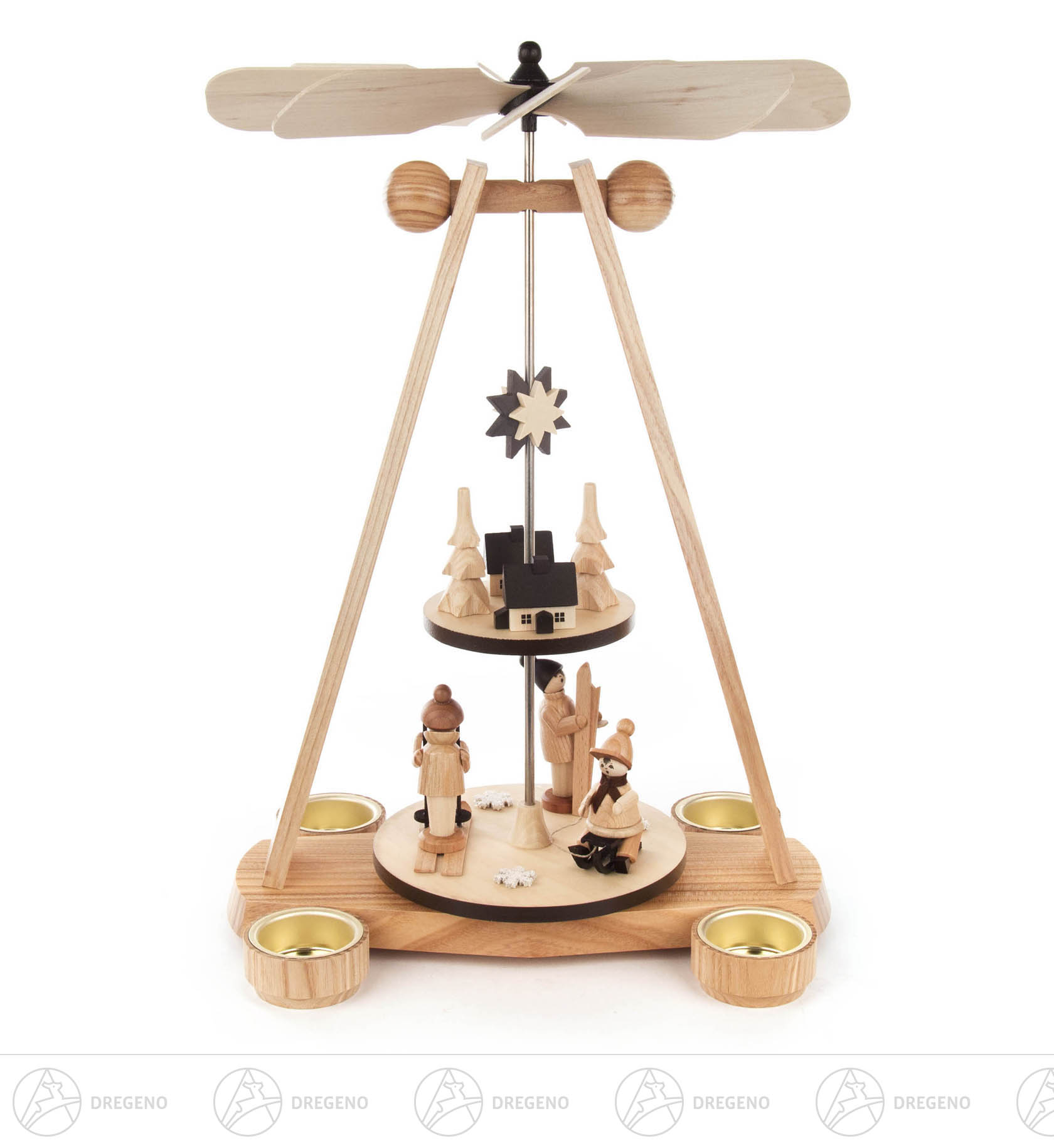 Pyramide Winterzeit natur, 2-stöckig für Teelichte