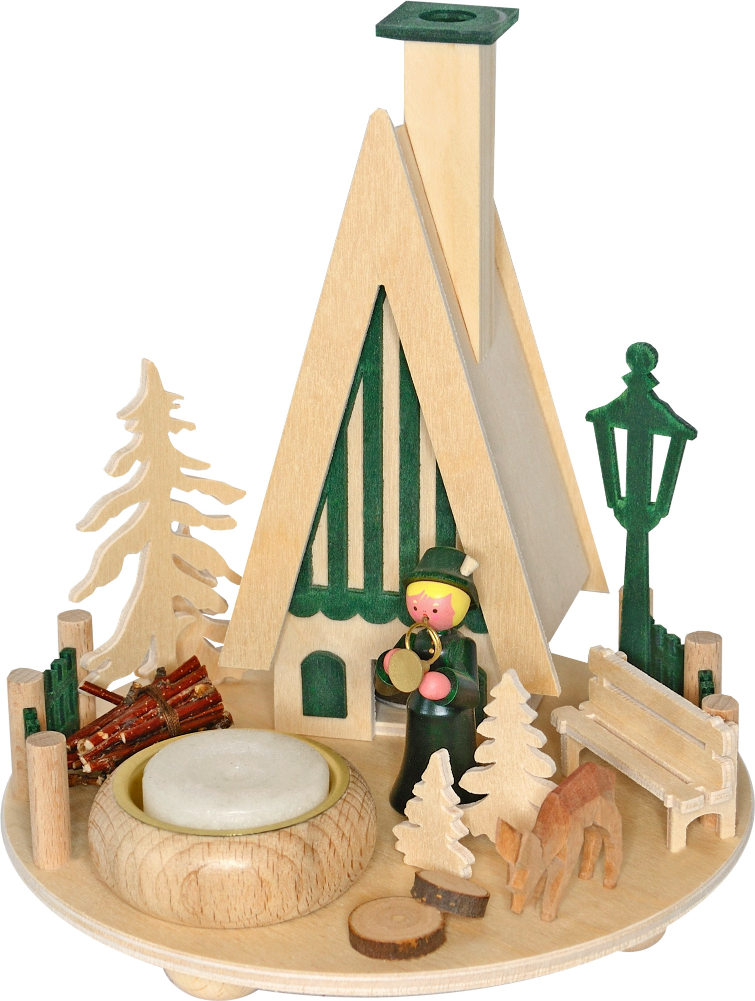 Lichterteller, Räucherhaus, Jagdhornblasen, grün