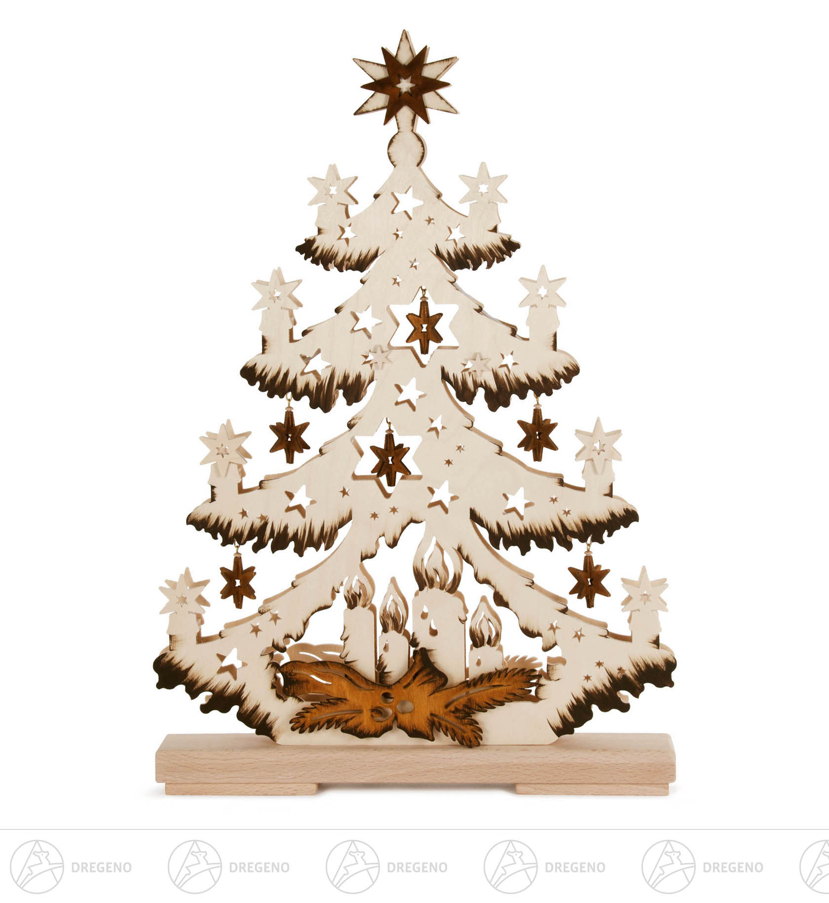 Schwibbogen Tanne mit Sternen und Kerzen indirekt elektrisch beleuchtet 45cm