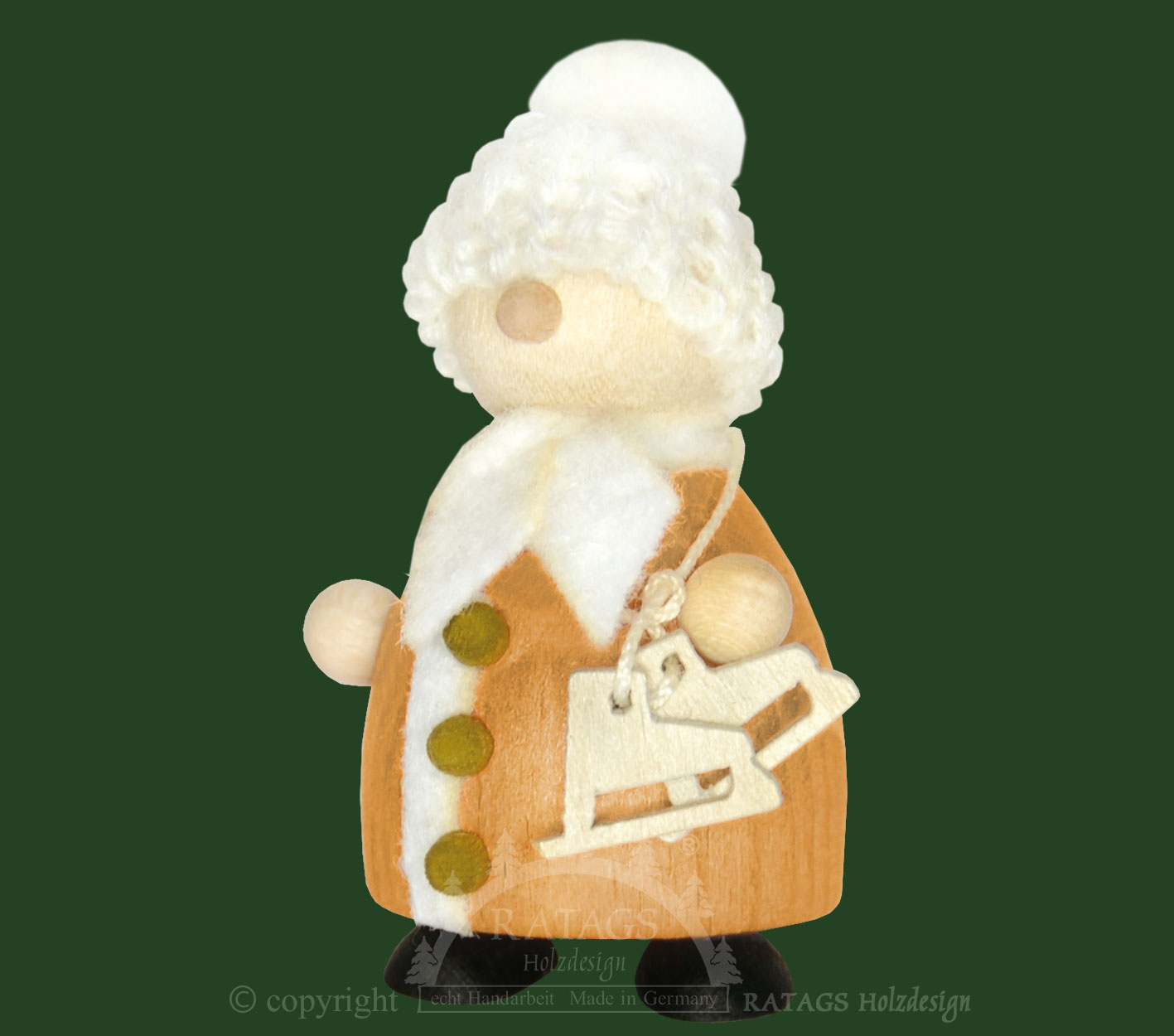 Snow-Molli mit Schlittschuh, weiße Strickmütze