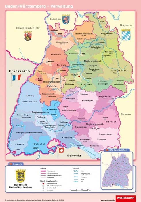 Baden-Württemberg, physisch/politisch