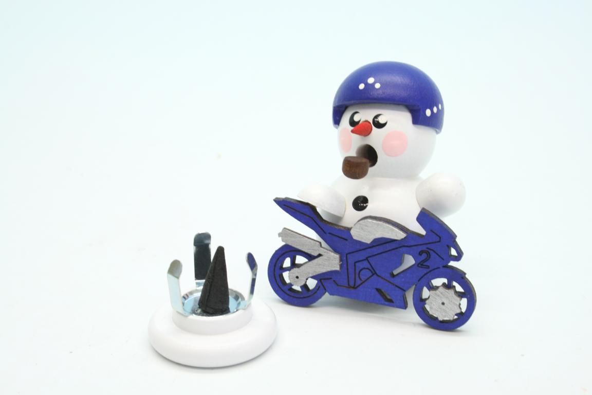 Biker weiss mit blauem Motorrad 8cm