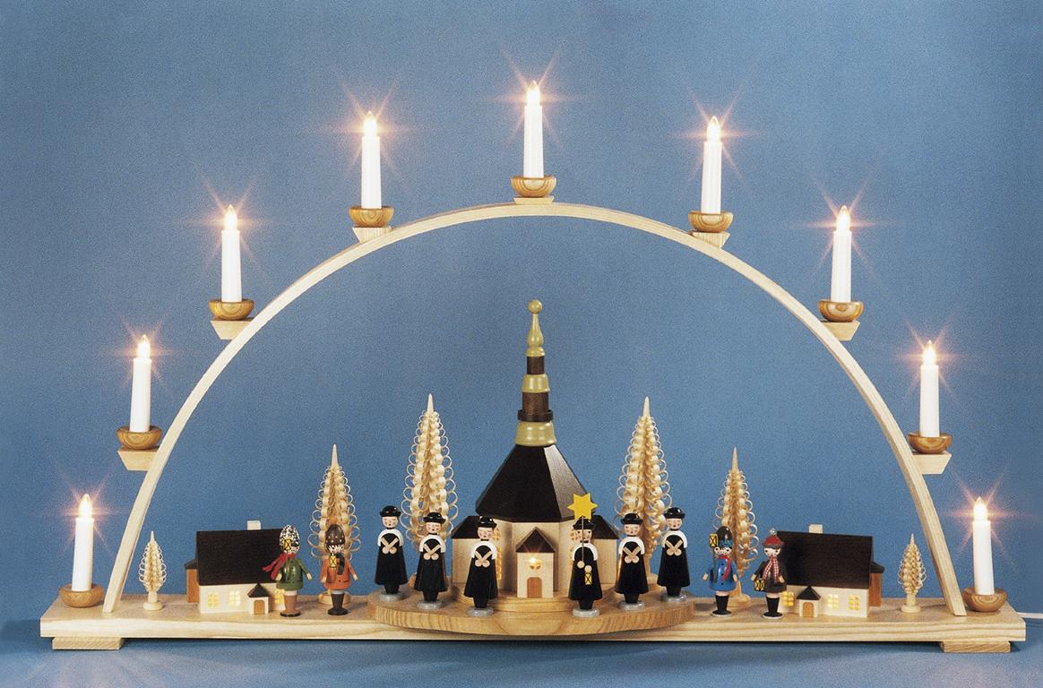 Schwibbogen Seiffener Kirche mit Kurrende gross  ca. 97 cm  breit