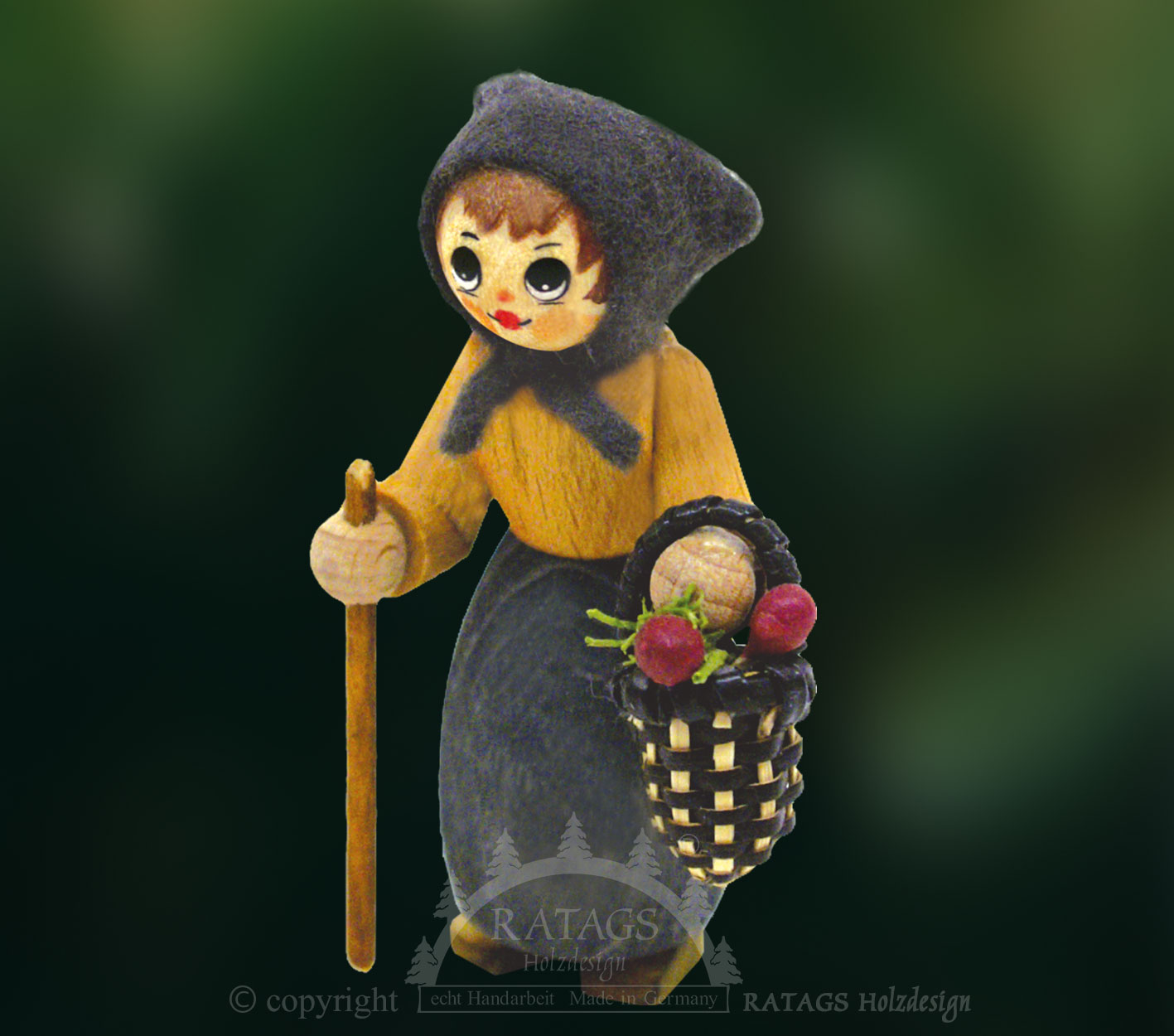 Figur, Waldfrau mit Stock und Korb