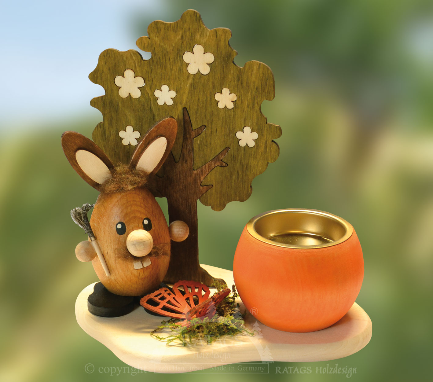 Teelichthalter, Hase am Baum, Schmetterl