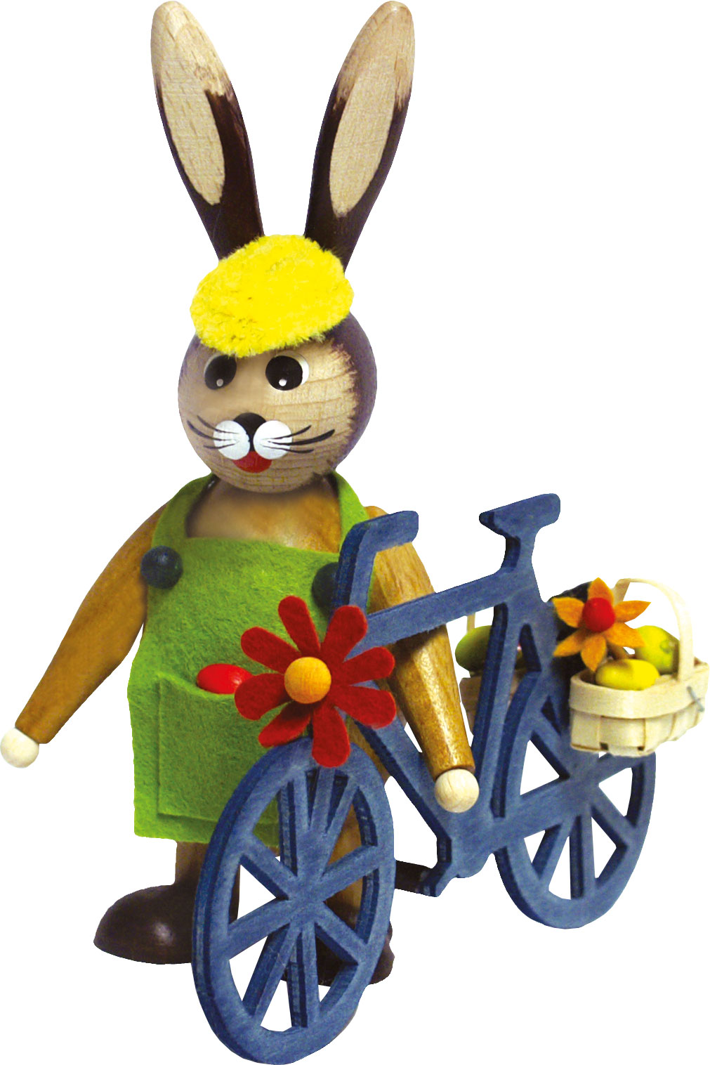 Knuffi mit Fahrrad, grüne Schürze