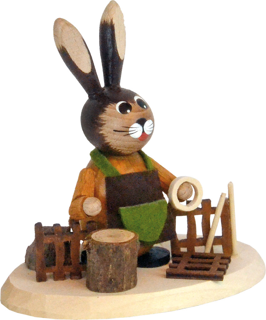 Osterhase Waldarbeiter, am Zaun