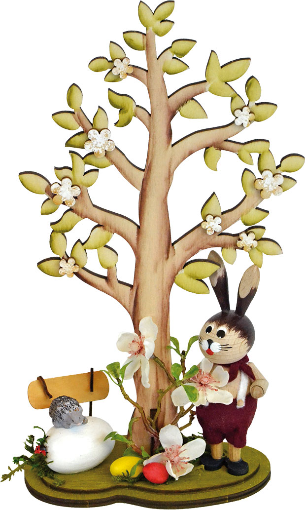 Osterbaum, Hase mit Igel handbemalt