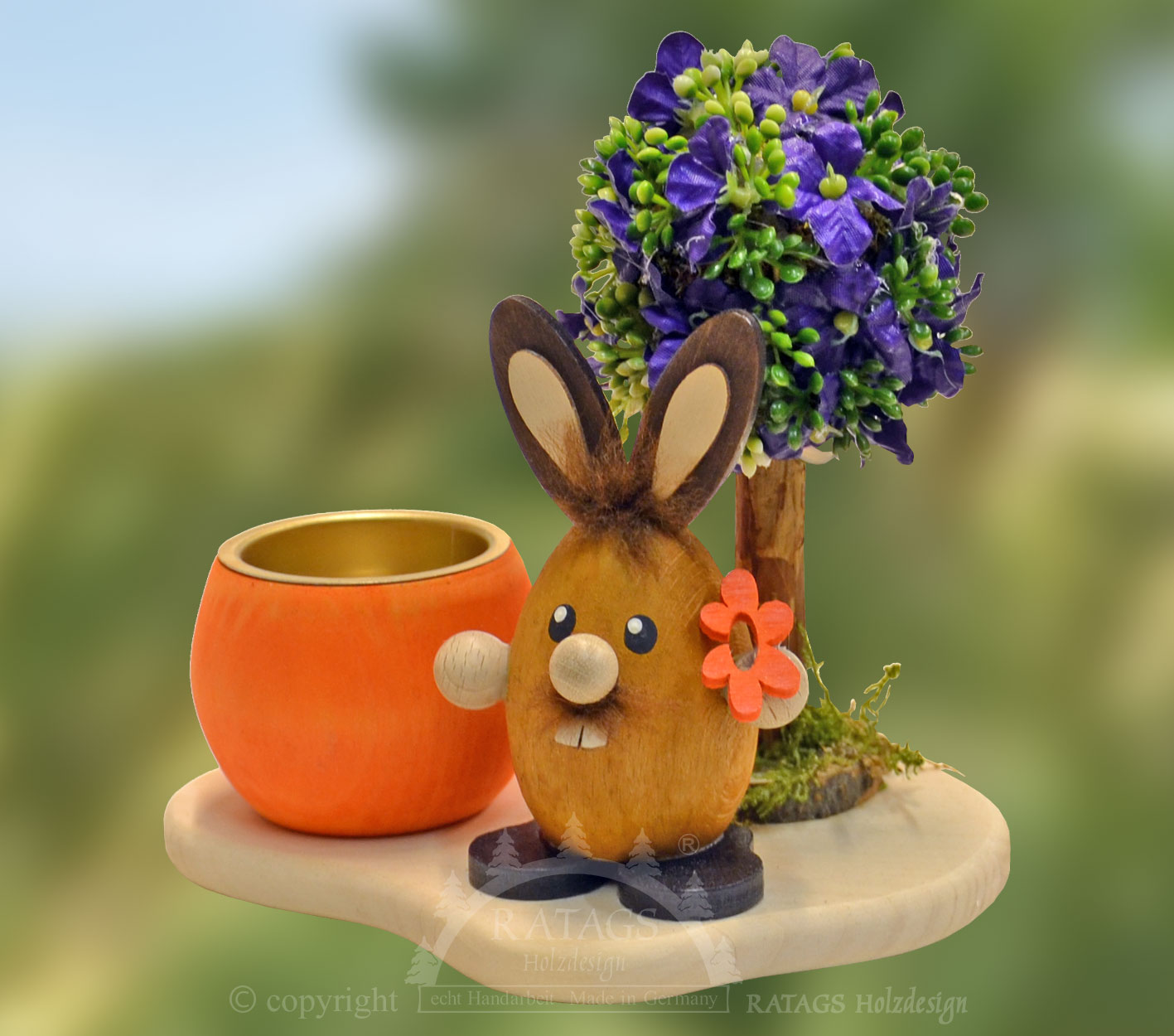 Teelichthalter, Hase mit Blume, Blütenba