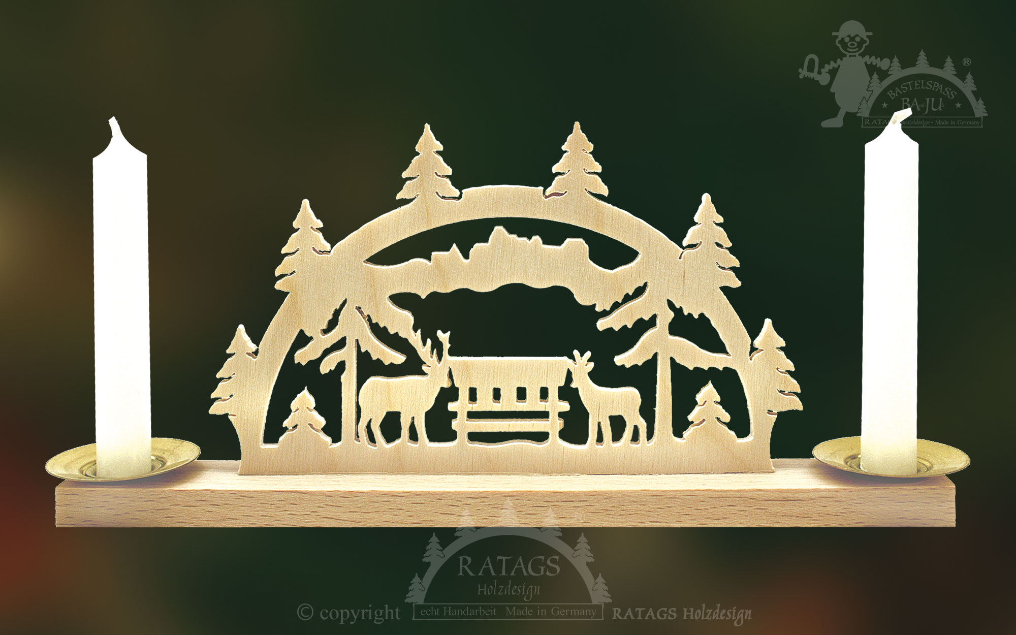 Mini-Schwibbogen für 2 Puppenkerzen Waldlichtung