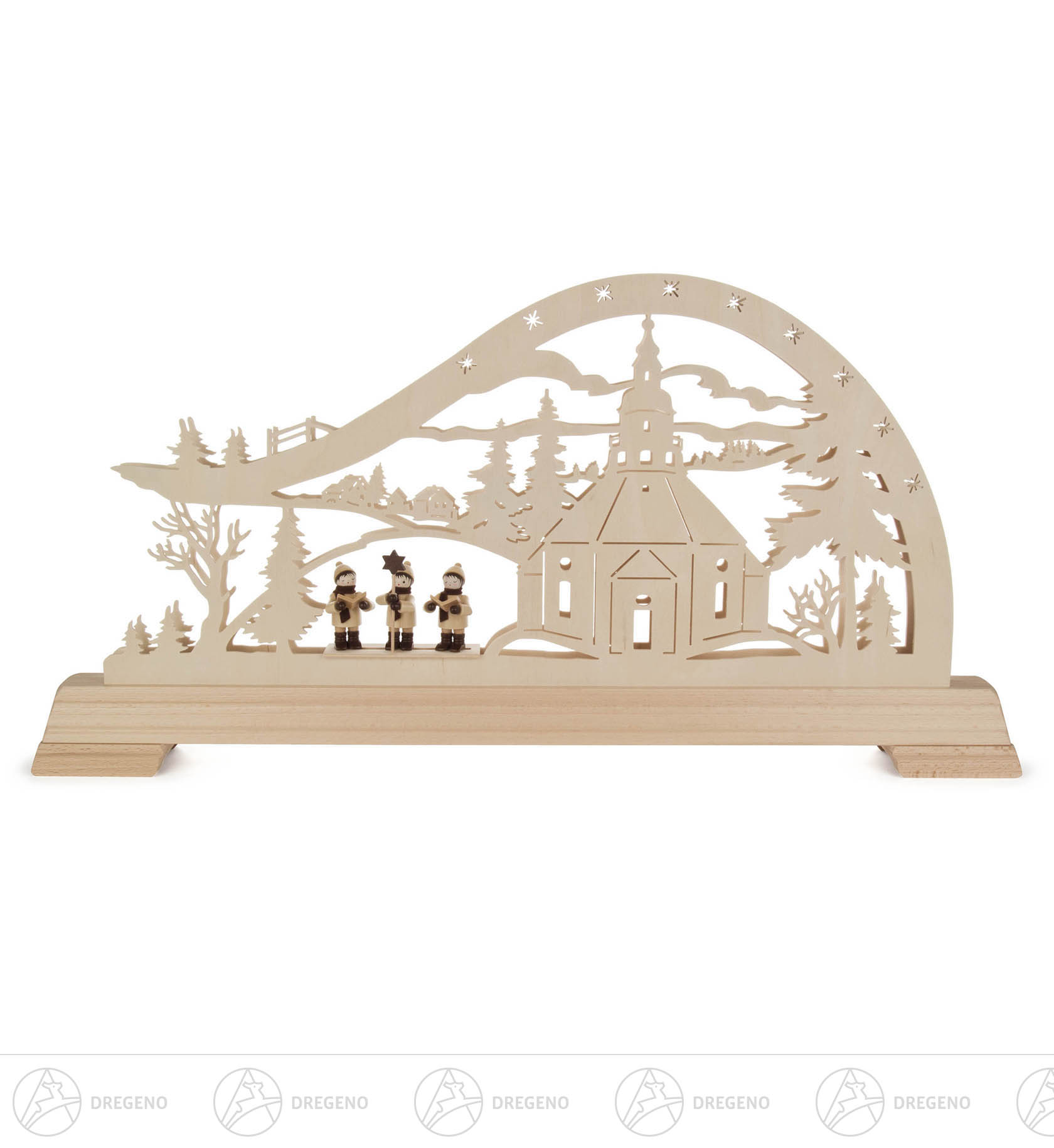 Schwibbogen Seiffener Kirche mit Kurrende und LED-Beleuchtung 32x63cm